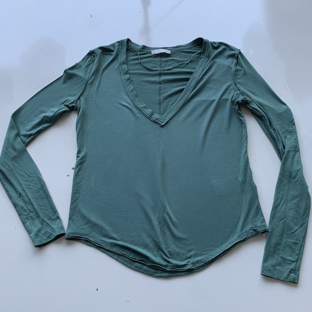 We The Free People Women's V-Neck Exposed Seam Stretch oversized Top Teal XS